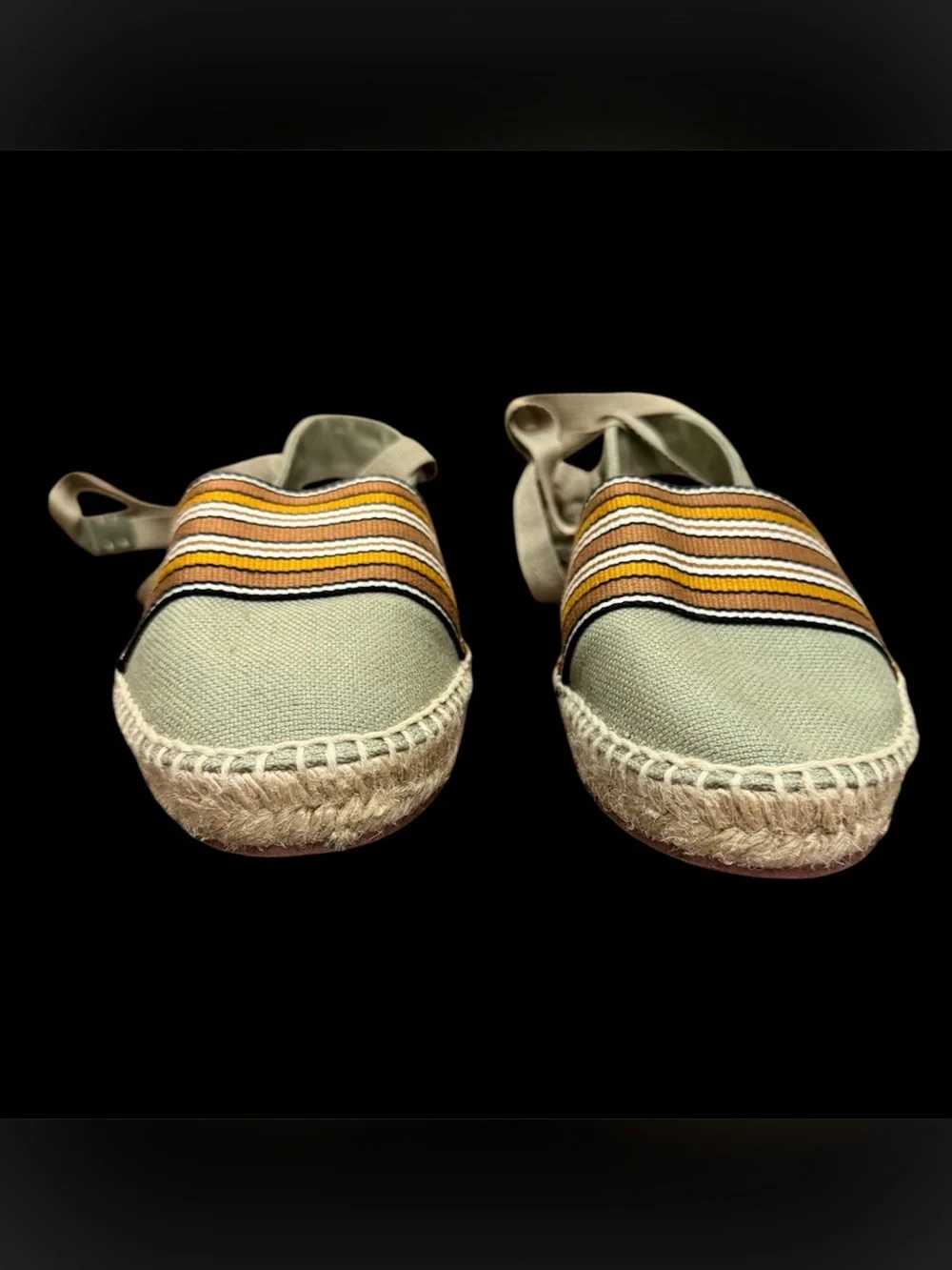 Loro Piana Suitcase Stripe Sage Green Lace-Up Espadrilles EU 39 US 7.5